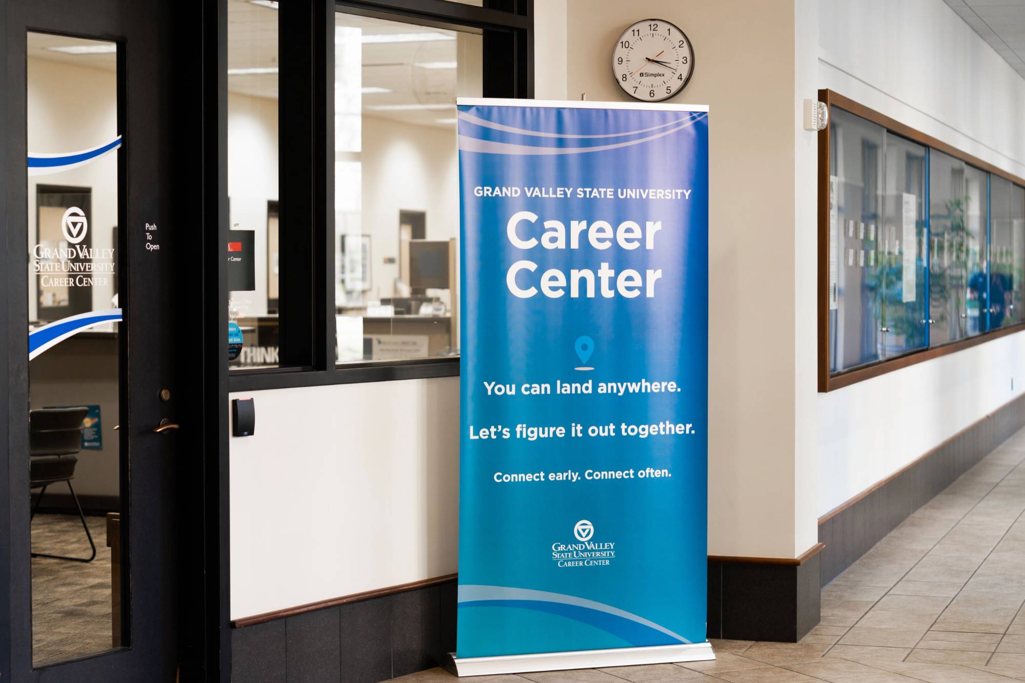 career center banner outside of office